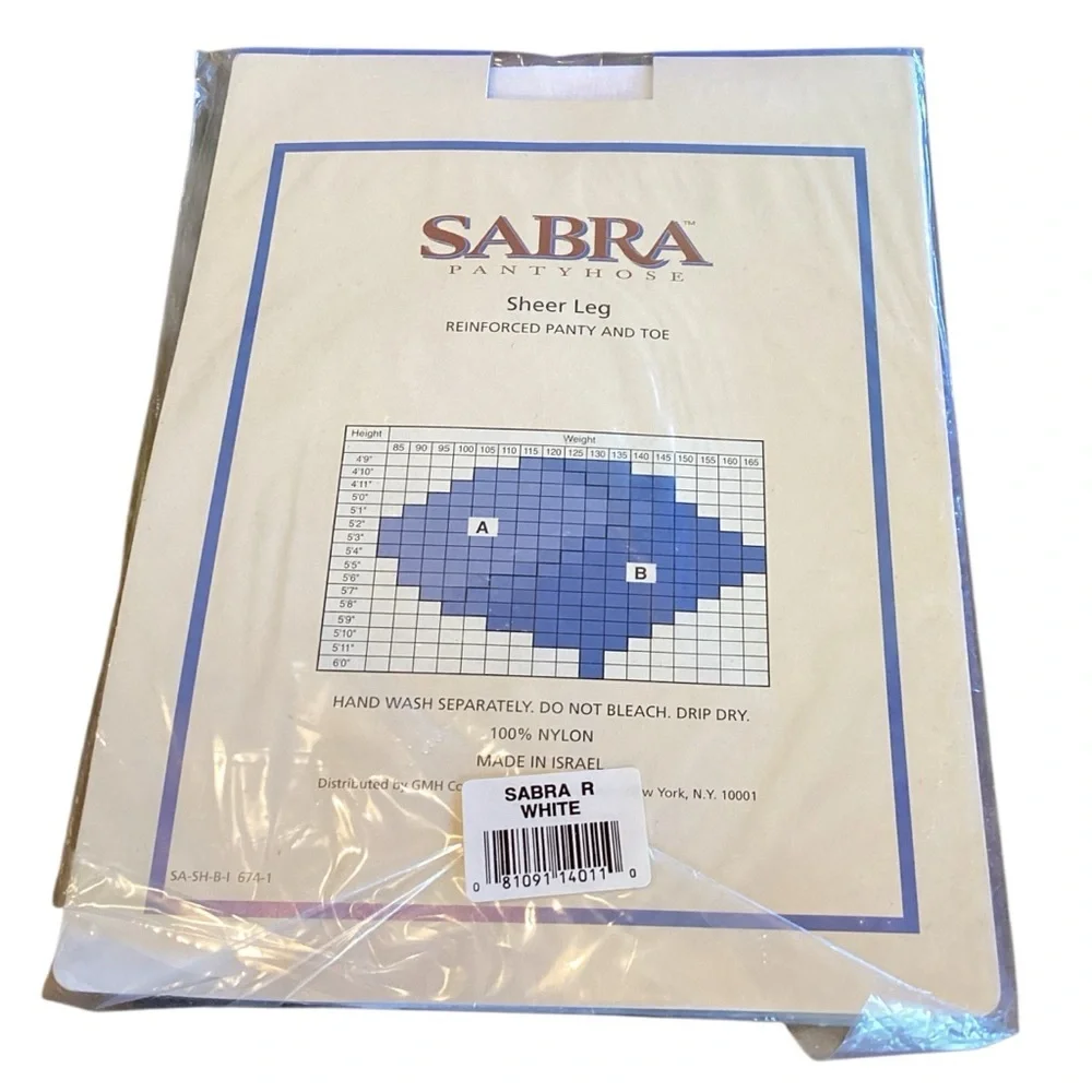 Vintage 80s 90s SABRA White Sheer Leg Pantyhose,‎ Size A Hosiery